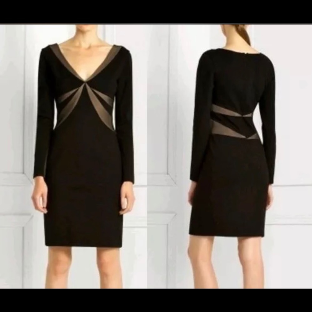 BCBGMAXAZRIA Women’s Black Mesh Inset V-Neck Cocktail Dress
